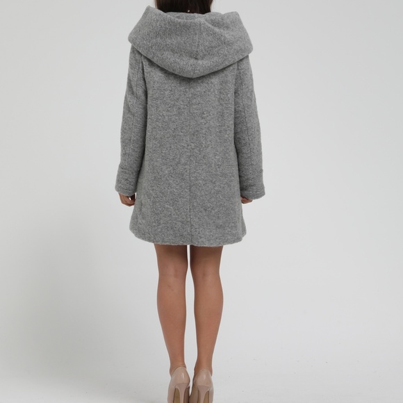 Blue Italian Brushed Wool hooded swing coat - Picture 3 of 7